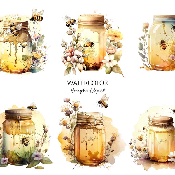 Honey Bee Clipart, Honey, Spring garden, Flowers, Scrapbooking, Digital Paper Crafting, Digital Planner