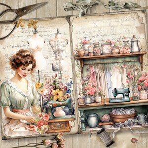 Vintage Sewing, 5 Digital Junk Journal Pages, Scrapbook Paper Kit ...
