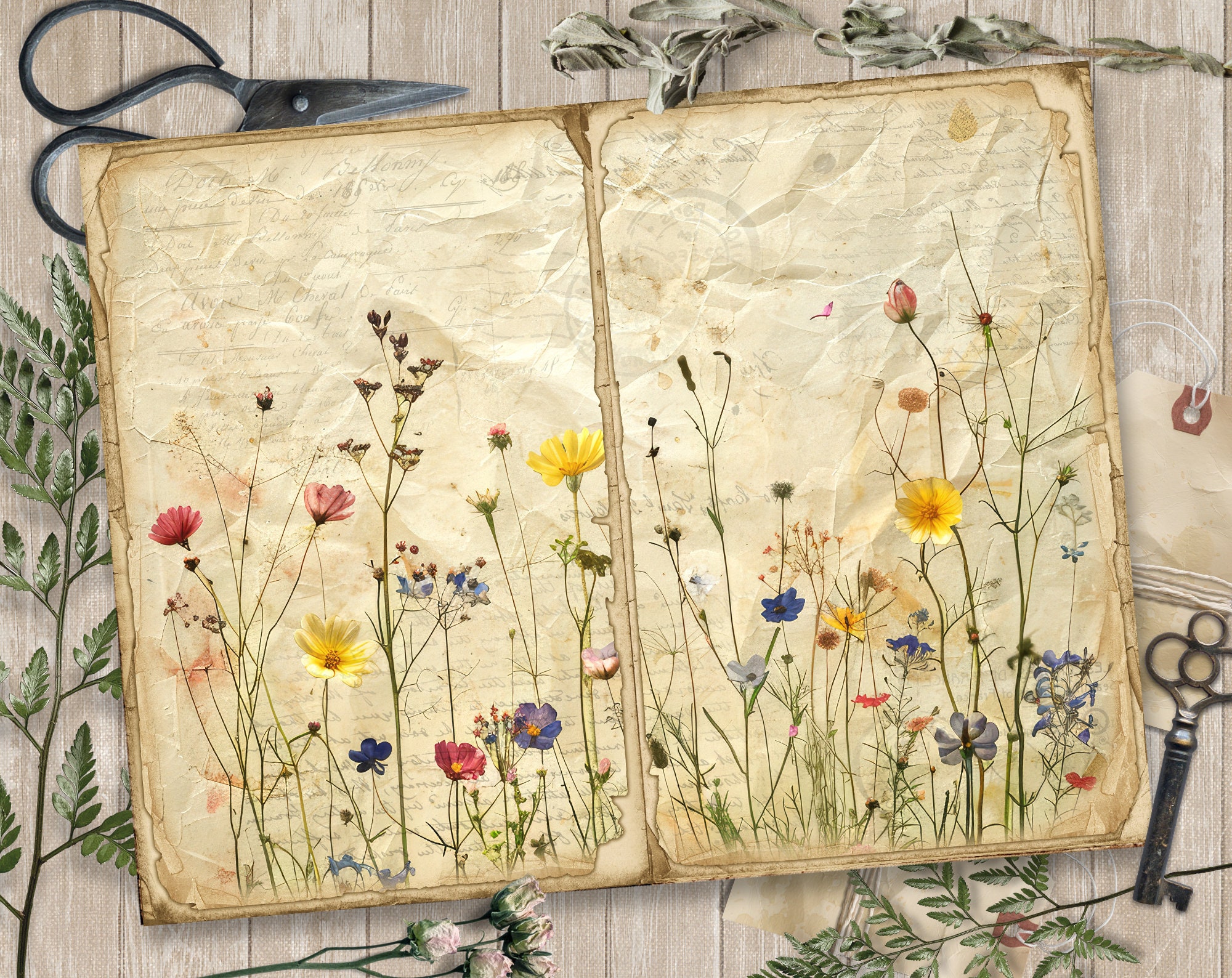 Vintage Floral Junk Journal Pages, Spring Ephemera, Scrapbook Printable ...