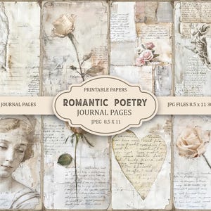 Páginas de diario basura de San Valentín con poesía romántica, 11 x 8,5, papel imprimible, manualidades de papel, descarga instantánea
