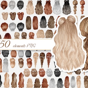 Clipart personalizzate, Clipart acconciature, Clipart moda ragazza, Clipart acconciatura ragazza nera, acconciatura treccia, bionda, bruna, capelli ricci