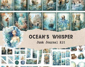 Ocean's whisper Junk Journal Kit Scrapbook printable, Printable Paper, Digital Collage, Instant Download