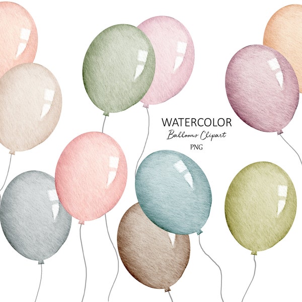 Aquarell Luftballons Clipart Png, Geburtstag Clipart, Ballon Png, Luftballons Clipart, Geburtstag Ballon Png, Party Clipart, Baby Shower Clipart