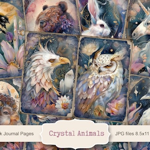 Crystal Animals Junk Journal Pages, lente-ephemera, plakboek afdrukbaar, afdrukbaar papier, digitale collage, lentepagina's, digitale collage