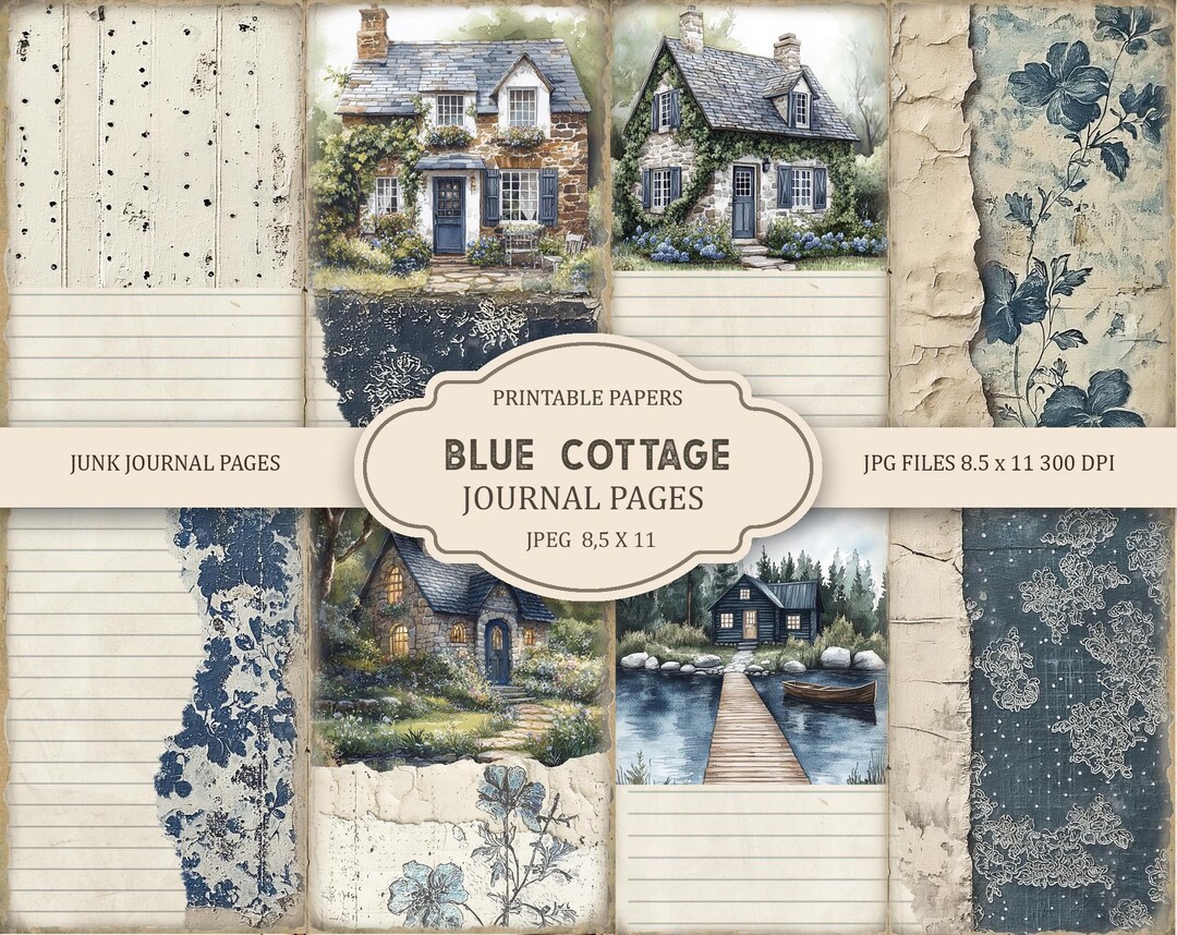 Blue Cottage Junk Journal Pages, Spring Ephemera, Scrapbook Printable ...