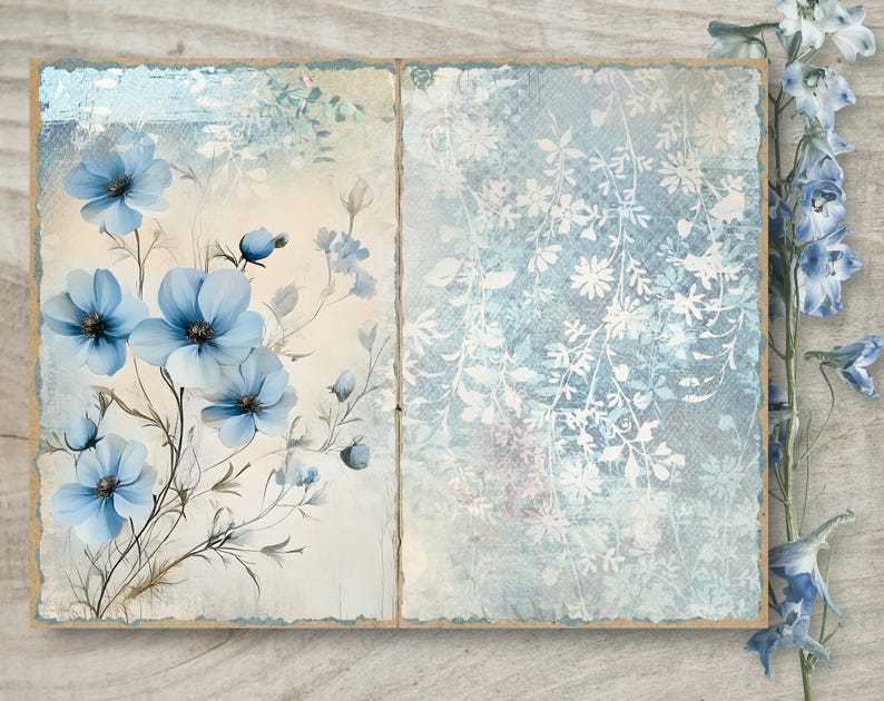 Blue Shabby Chic Junk Journal Kit: Printable Scrapbook Pages JPG, Part ...