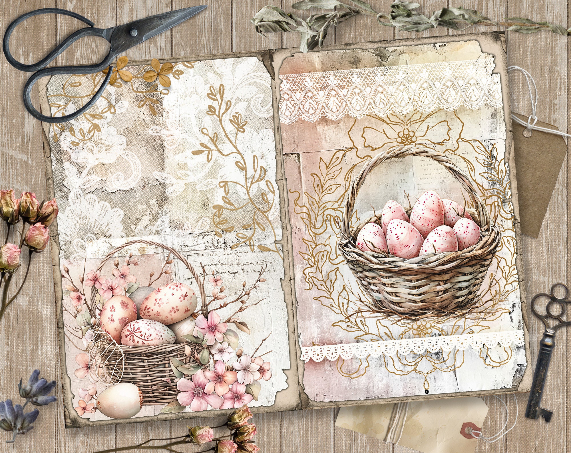 Pink Easter 5 Junk Journal Digital Pages, Easter Paper Scrapbooking ...