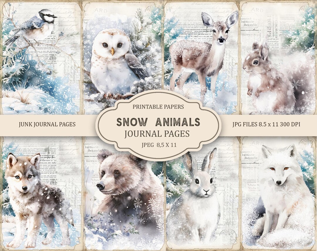 Snow Animals Junk Journal Printable Pages, Junk Journal Kit, Scrapbook ...