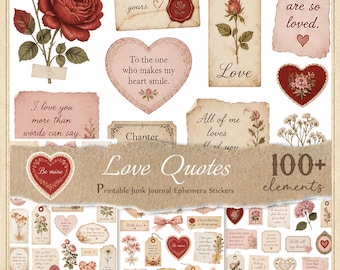 Love Quotes  Stickers for Junk Journals, Printable Fussy Cuts, Digital Ephemera, Scrapbook,  JPG