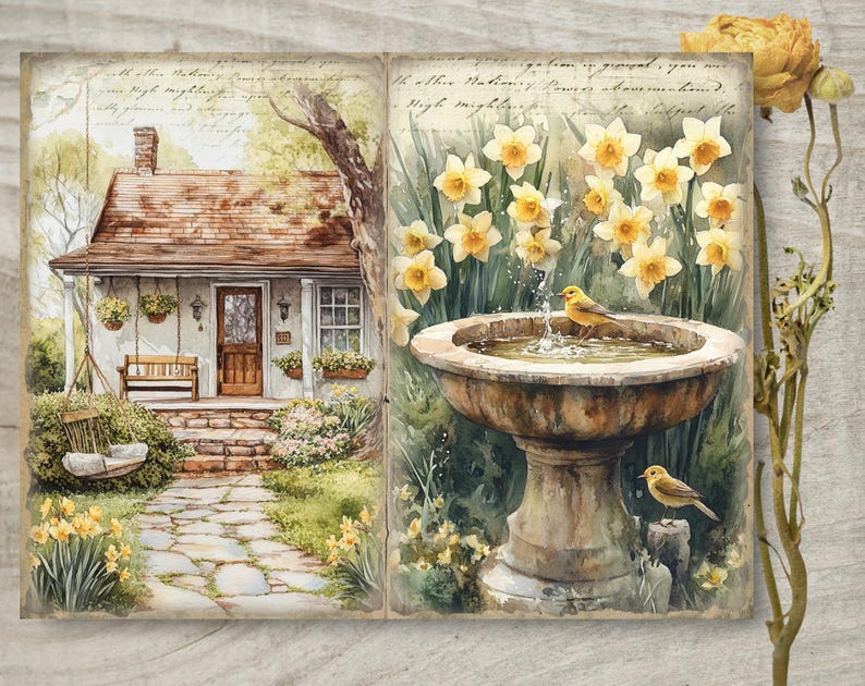Sunny Spring Pages Junk Journal Kit: Printable Scrapbook Pages, Flowers ...