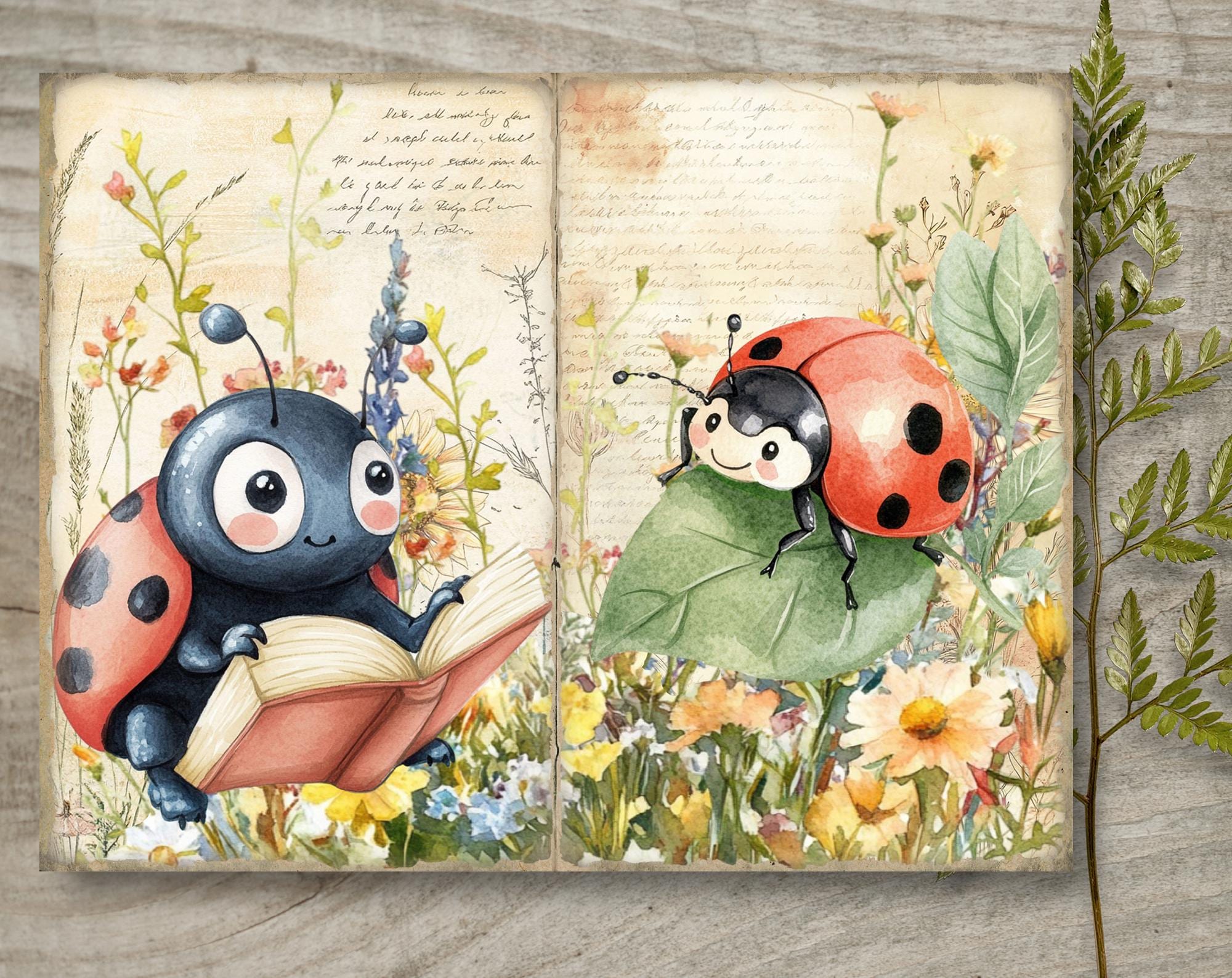 Baby Ladybug Pages Junk Journal Kit: Printable Scrapbook Pages, Flowers ...