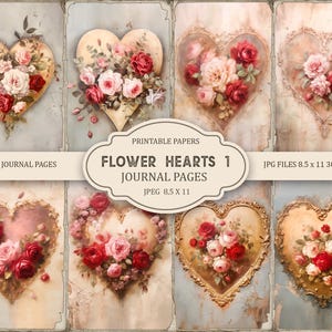 Kit de diario con corazones de flores, páginas de diario basura de San Valentín, 11 x 8,5, diario efímero imprimible, manualidad de papel, descarga instantánea