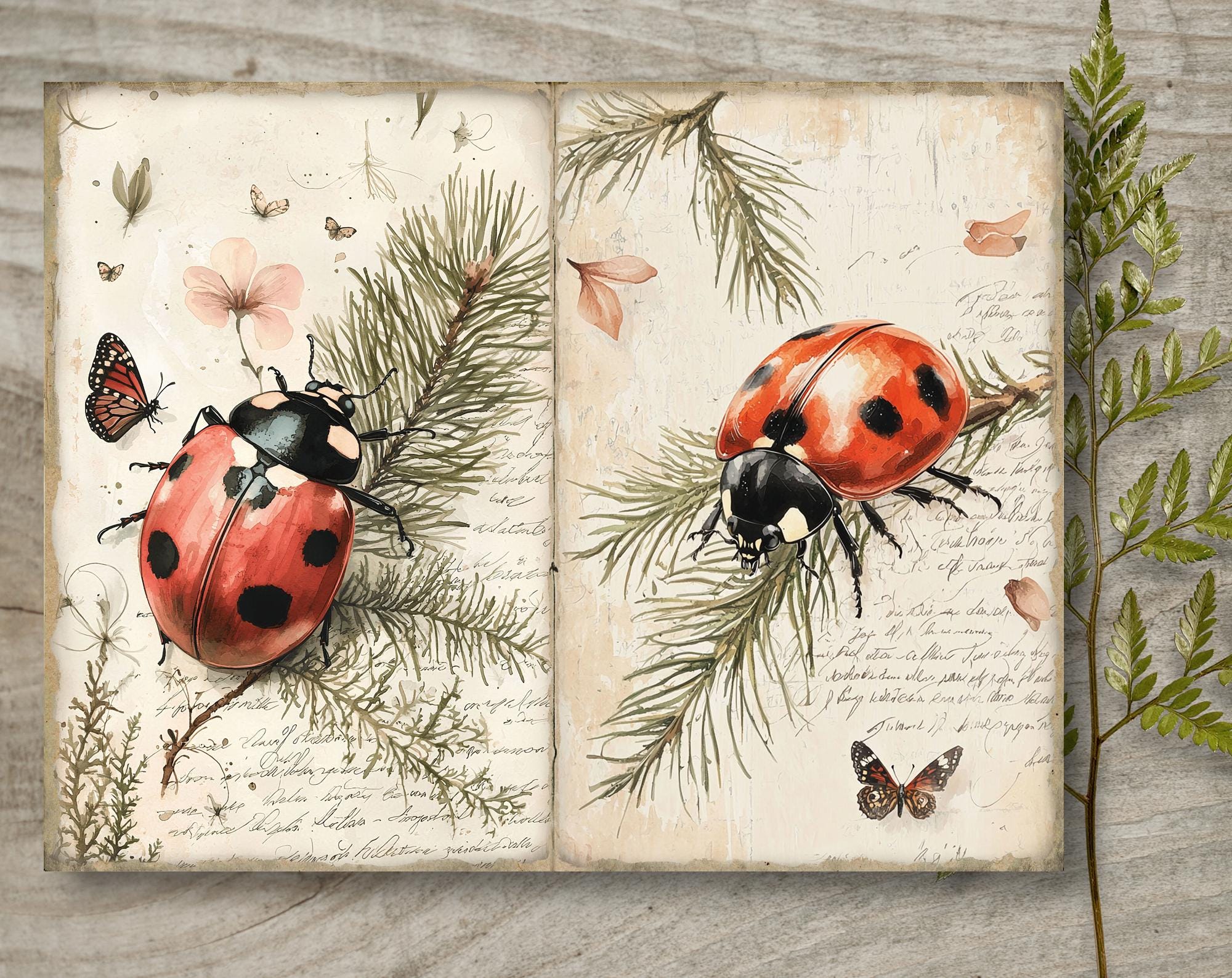 Floral Ladybug Junk Journal Kit: Printable Scrapbook Pages, Flowers ...