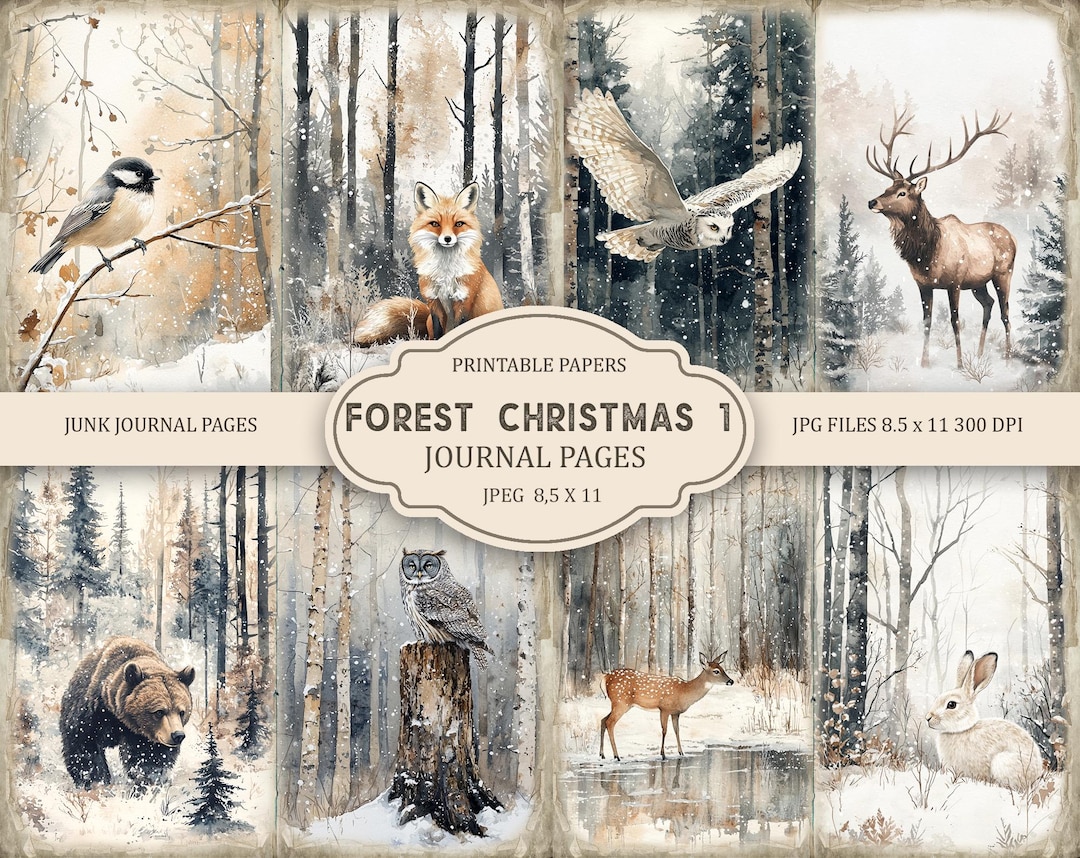 Forest Christmas Junk Journal Kit: Printable Scrapbook Pages (PDF ...
