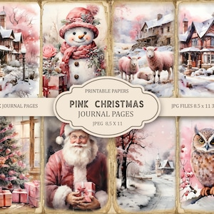 Rustikale rosa Weihnachten Junk Journal Seiten, Ephemera, Scrapbook druckbare, bedruckbares Papier, digitale Collage, Weihnachtsseiten, digitale Collage