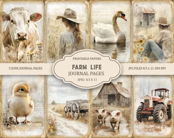 Farm Life Junk Journal Printable Pages, Junk Journal Kit, Scrapbook printable, Printable Paper, Digital Collage, Instant Download
