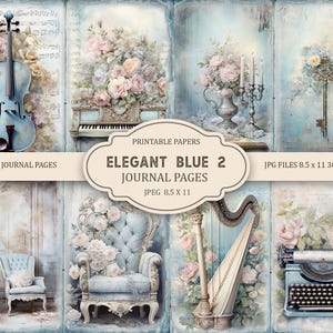 Elegant blauw 2 afdrukbare pagina's Junk Journal, Junk Journal Kit, Afdrukbare plakboek, Afdrukbaar papier, Digitaal collageblad, Instant Download
