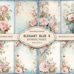 Elegante blaue 5 Junk Journal druckbare Seiten, Junk Journal Kit, Scrapbook zum Ausdrucken, bedruckbares Papier, Digital Collage Sheet, sofort Download