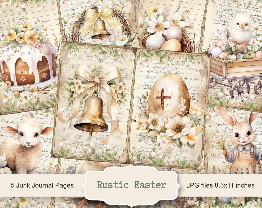 Rustic Easter 5 Junk Journal Digital Pages, Easter Paper Scrapbooking ...