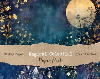 Magical Celestial Junk Journal Kit: Druckbare Scrapbook Papiere JPC, PDF