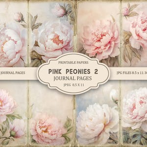 Peonie rosa 2 pagine di Junk Journal, Effimere primaverili, Album stampabile, Carta stampabile, Collage digitale, Pagine primaverili, Collage digitale