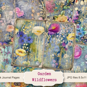 Kit de journal de fleurs sauvages du jardin, 5 pages de journal numérique indésirable, 11 x 8,5, journal imprimable éphémère, créations en papier, téléchargement immédiat