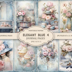 Elegante blu 4 Junk Journal pagine stampabili, kit Junk Journal, album di ritagli stampabile, carta stampabile, foglio collage digitale, download immediato