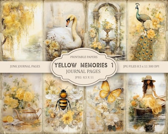 Yellow Memories Junk Journal Kit: Printable Scrapbook Pages (PDF), Part 1