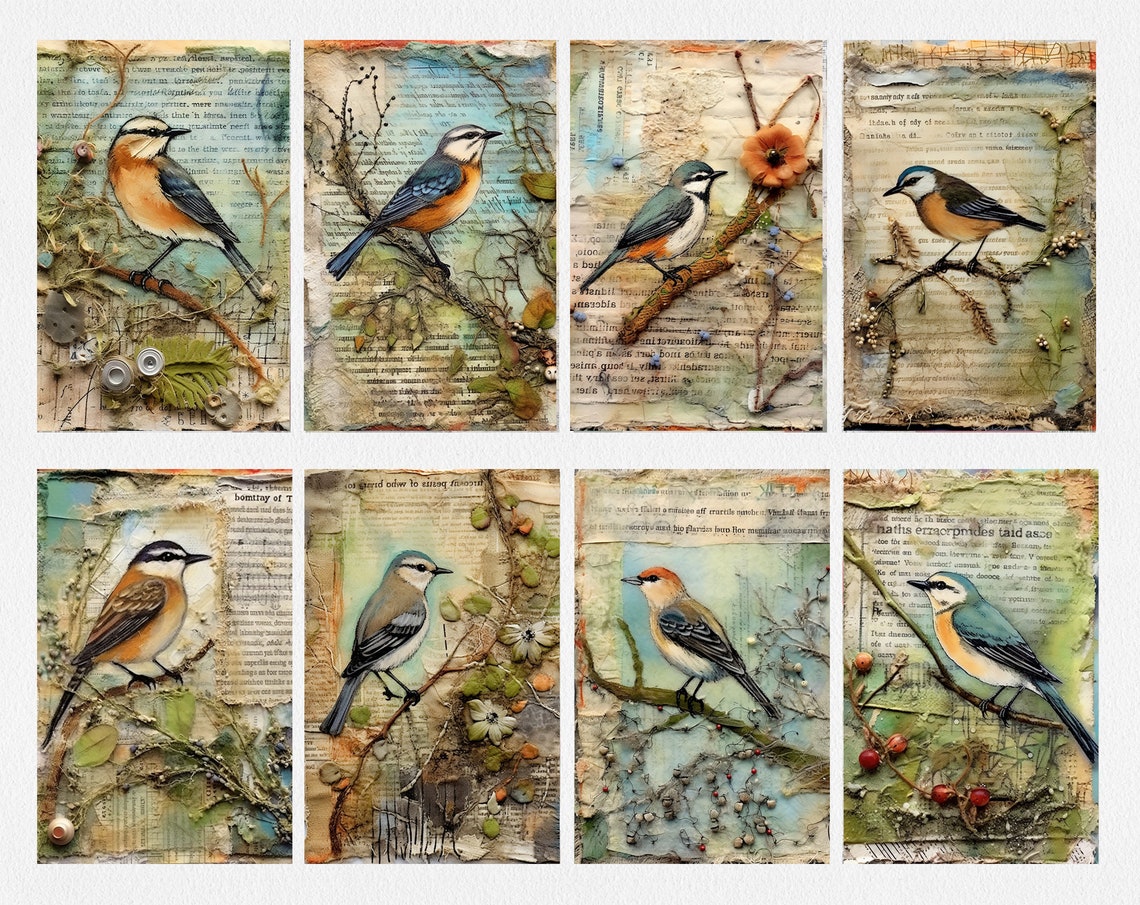 Vintage Birds Papers Collage Printable Junk Journal, Junk Journal Kit ...