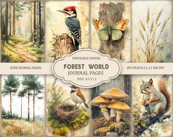 Forest World Junk Journal Printable Pages, Junk Journal Kit, Scrapbook printable, Printable Paper, Digital Collage, Part 3 (JPG)
