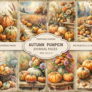 Autumn Pumpkin Junk Journal Pages, Fall Ephemera, Scrapbook printables, Printable Paper, Autumn Scene, Digital Collage Sheet.