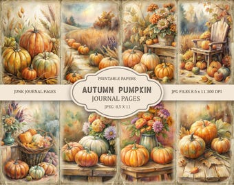 Autumn Pumpkin Junk Journal Pages, Fall Ephemera, Scrapbook printables, Printable Paper, Autumn Scene, Digital Collage Sheet.