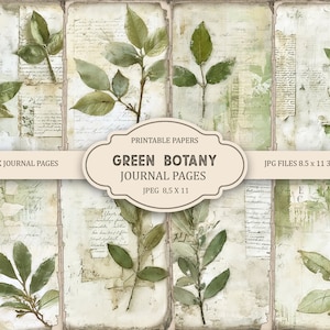 Botanische Grün Junk Journal druckbare Seiten, Junk Journal Kit, Scrapbook druckbare, bedruckbares Papier, digitale Collage, sofort Download