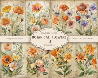 Botanical Flowers 2 Junk Journal Printable Pages, Junk Journal Kit, Scrapbook, Printable Paper, Digital Collage Sheet, Instant Download