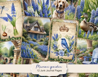 Kit de diario de jardín Muscari, 6 páginas de diario basura digital, 11 x 8,5, efímera de diario imprimible, artesanía en papel, descarga instantánea