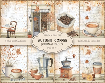Autumn Coffee Junk Journal Kit: Printable Scrapbook Pages, Fall (PDF)