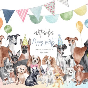 Imágenes prediseñadas de animales, conjunto de imágenes prediseñadas de retratos de perros, razas de perros sentados frente a imágenes prediseñadas, ilustración de perros, animales mascotas, fiesta de cachorros, personalizable