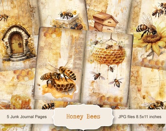 Pages de journal indésirable abeilles, kit de journal indésirable abeille vintage, papier journal indésirable, feuille de collage numérique, téléchargement immédiat