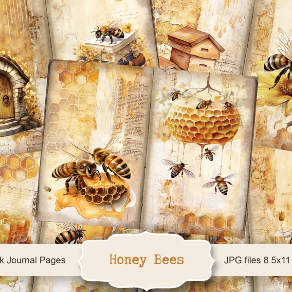 Honey Bees Junk Journal Pages, Vintage Bee Junk Journal Kit, Junk Journal Paper, Digital Collage Sheet, Instant Download
