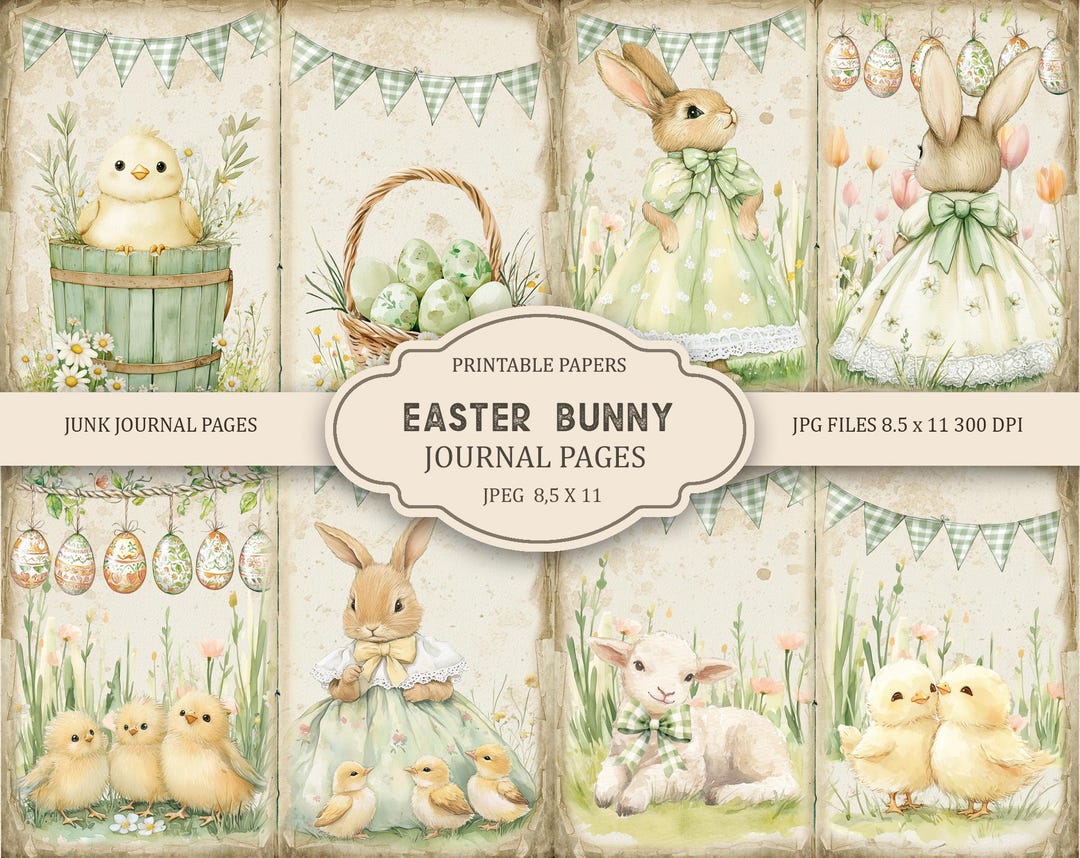 Easter Bunny Junk Journal Pages, Easter Digital Paper Scrapbooking ...