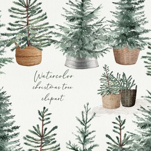 Clipart di Natale invernale, albero di Natale, clipart di Natale, arredamento, clipart invernale, set invernale, Natale in acquerello, adesivi pianificatore PNG