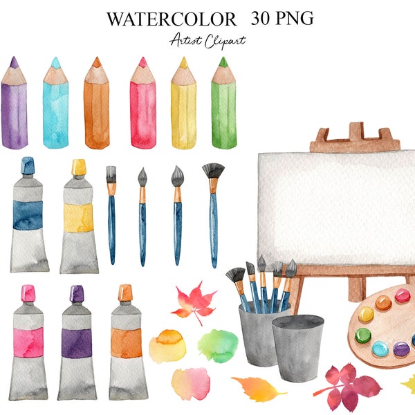Watercolor Artist Clipart, Paint Brush Clipart, Back To School Clipart, Paiting Stickers, Brush Clipart, Planner Stickers PNG