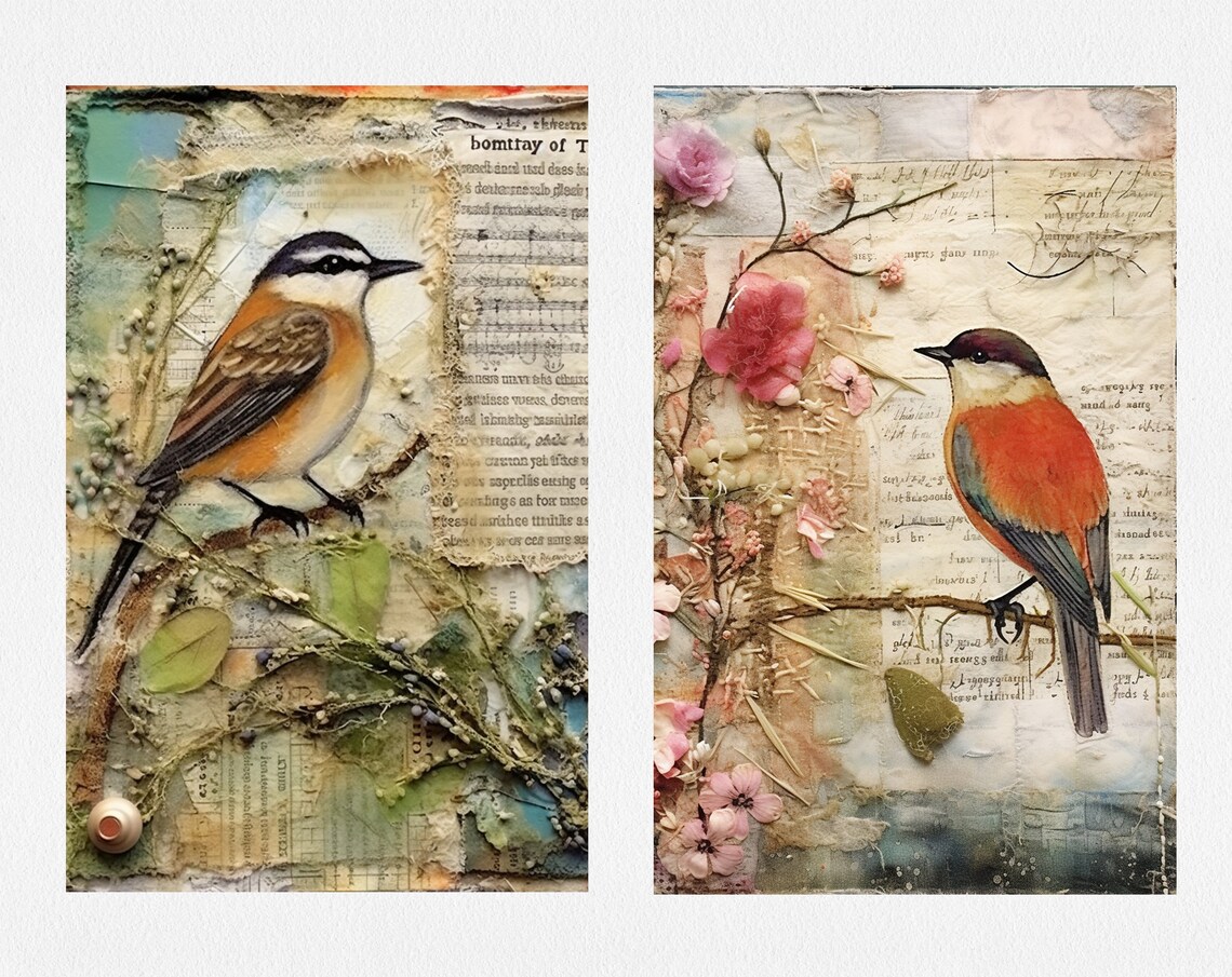 Vintage Birds Papers Collage Printable Junk Journal, Junk Journal Kit ...