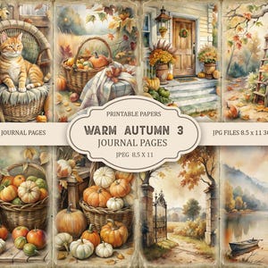 Warm Autumn 3 Junk Journal Pages, Fall Ephemera, Scrapbook printables, Printable Paper, Autumn Scene, Digital Collage Sheet.