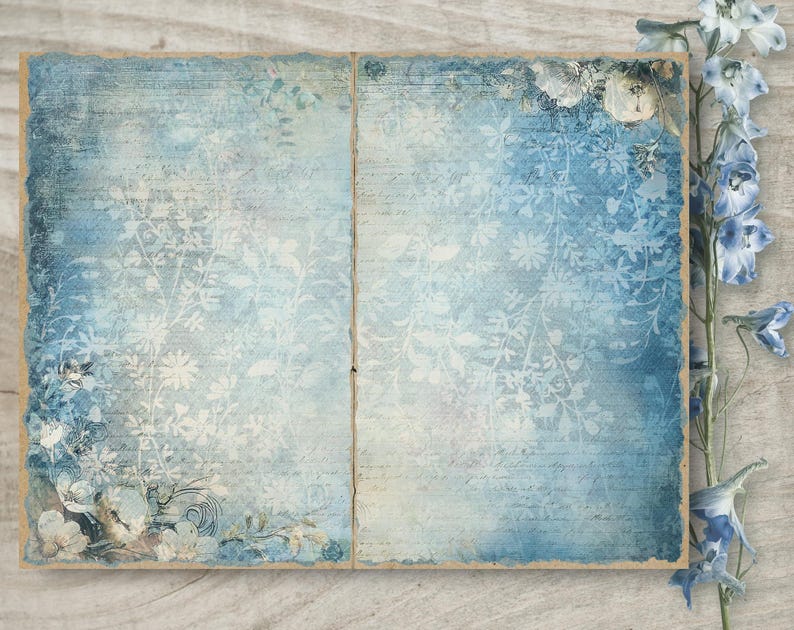 Blue Shabby Chic Junk Journal Kit: Printable Scrapbook Pages (JPG ...