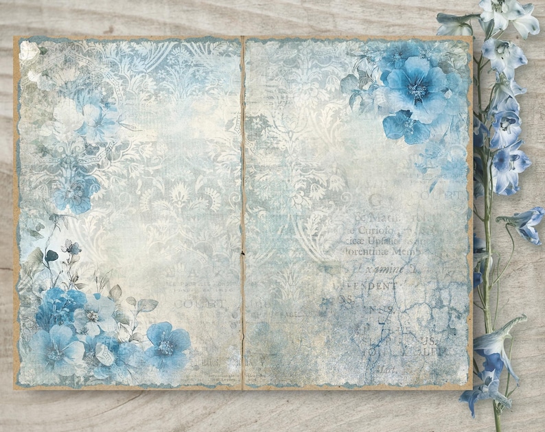 Blue Shabby Chic Junk Journal Kit: Printable Scrapbook Pages (JPG ...