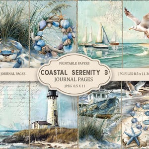 Coastal Serenity 3 Journal Pages, Spring Ephemera, Nautical printable, Printable Paper, Digital Collage, Nautical Pages, Digital Collage