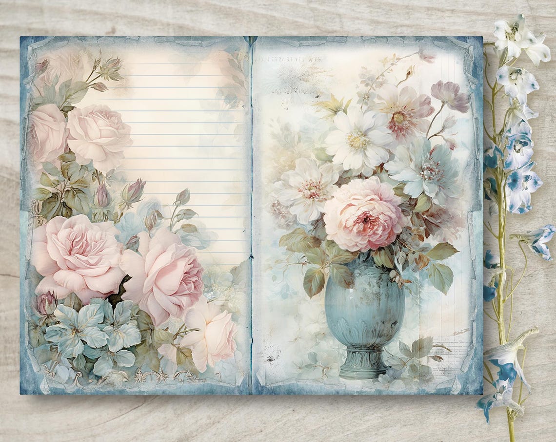Elegant Blue Junk Journal Kit: Printable Scrapbook Pages (JPG), Part 5 ...