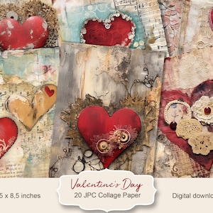 Valentine's Day Papers Collage Printable Junk Journal, Junk Journal Kit, Basic Papers, Collage sheet,Scrapbook, 20 JPC
