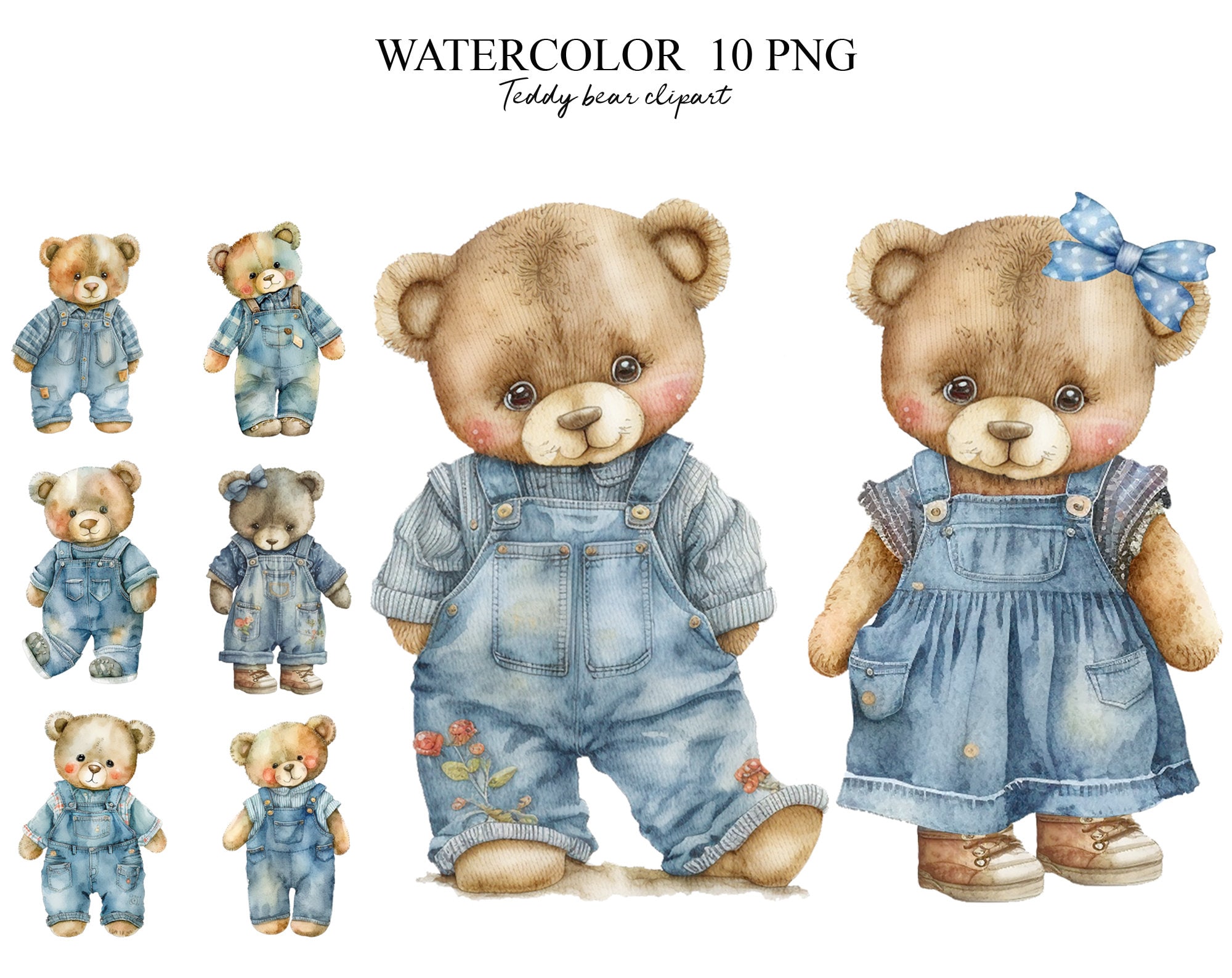 Watercolor Teddy Bear Clipart 10 PNG Baby Shower Clipart Etsy